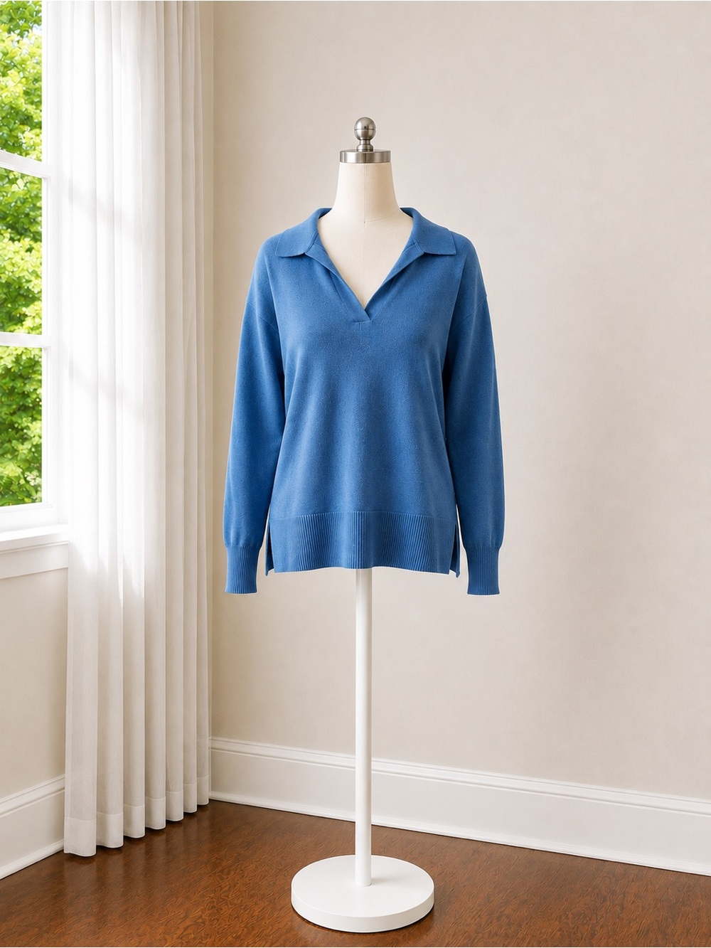 L.L. Bean Blue V-Neck Collared Sweater